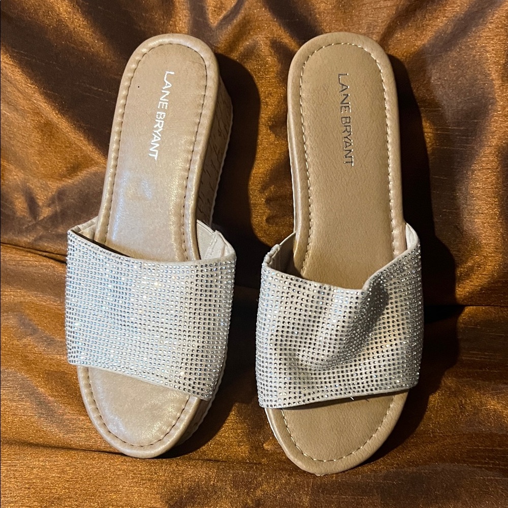 Lane Bryant Sparkling Silver Slide Sandals